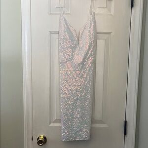 Lulu's Iridescent Pink Sequin Backless Dress